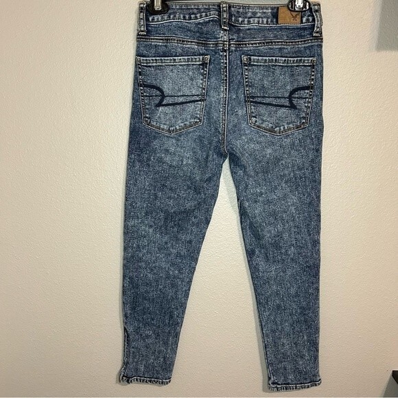American Eagle Hi-Rise crop jegging acid wash ankle zip jeans womens size XS 2 - Picture 2 of 6